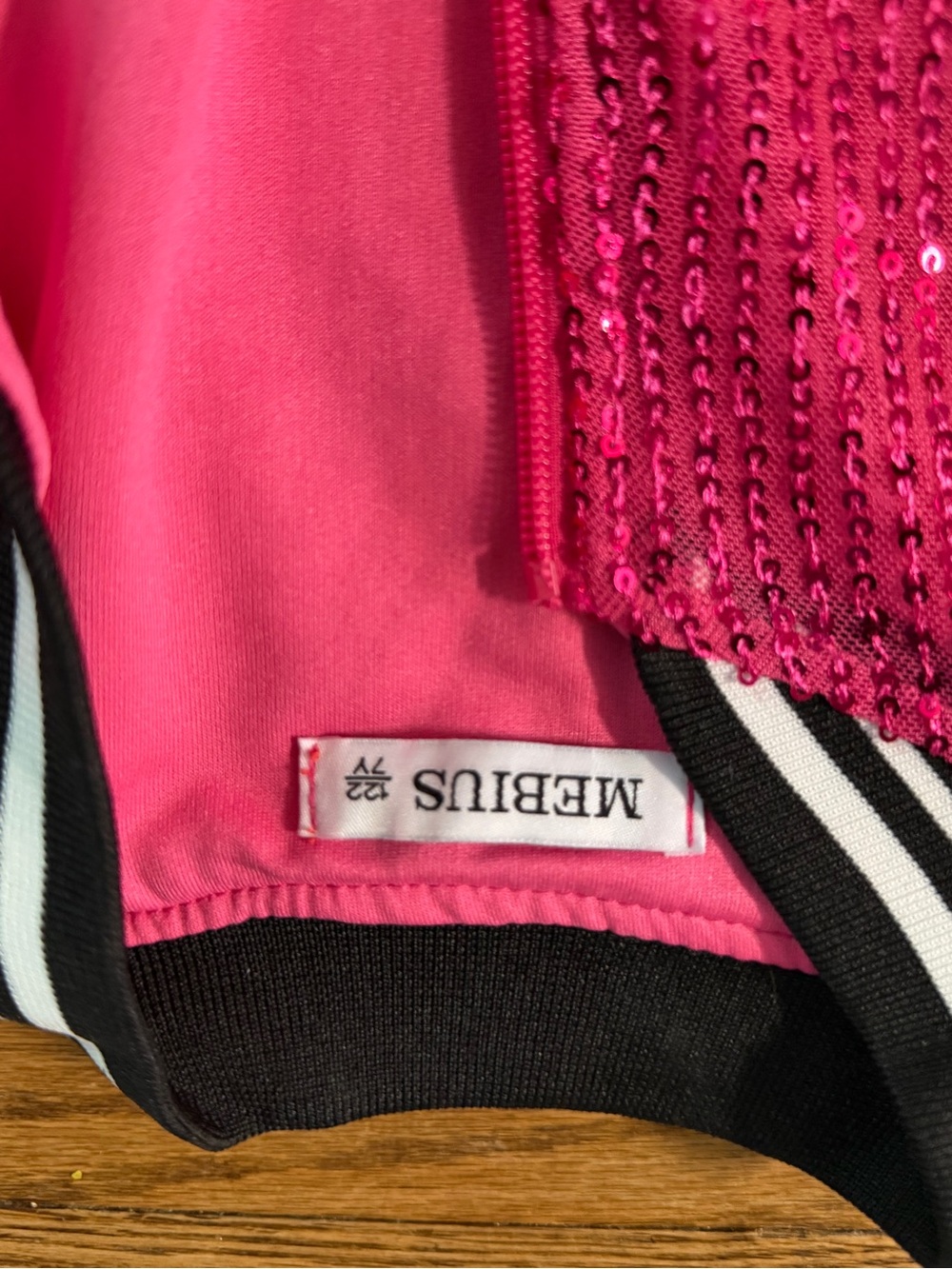 Hot Pink Sequin Zip-Up Jacket with Striped Trim - Picture 2 of 3
